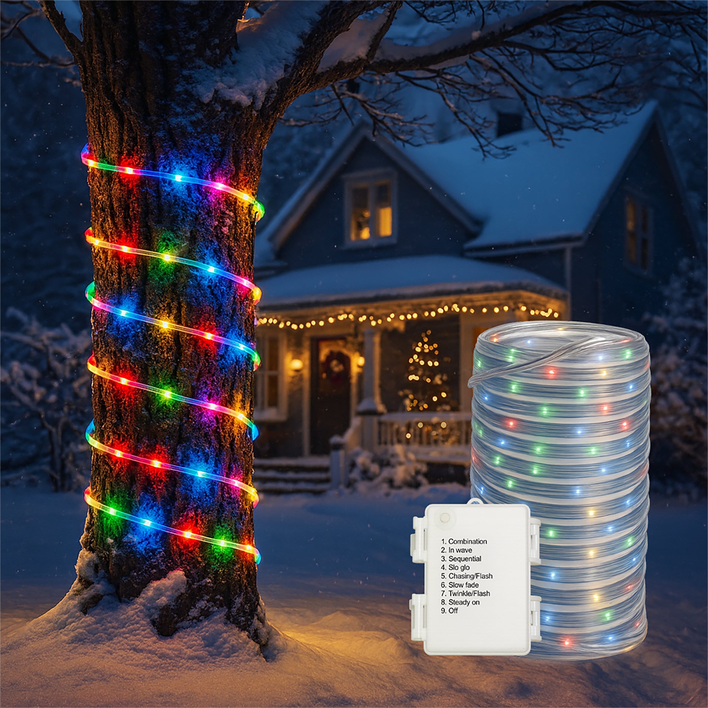 Xmas Haus 10M Multi-Colour Festive Christmas Rope Light Battery Operated