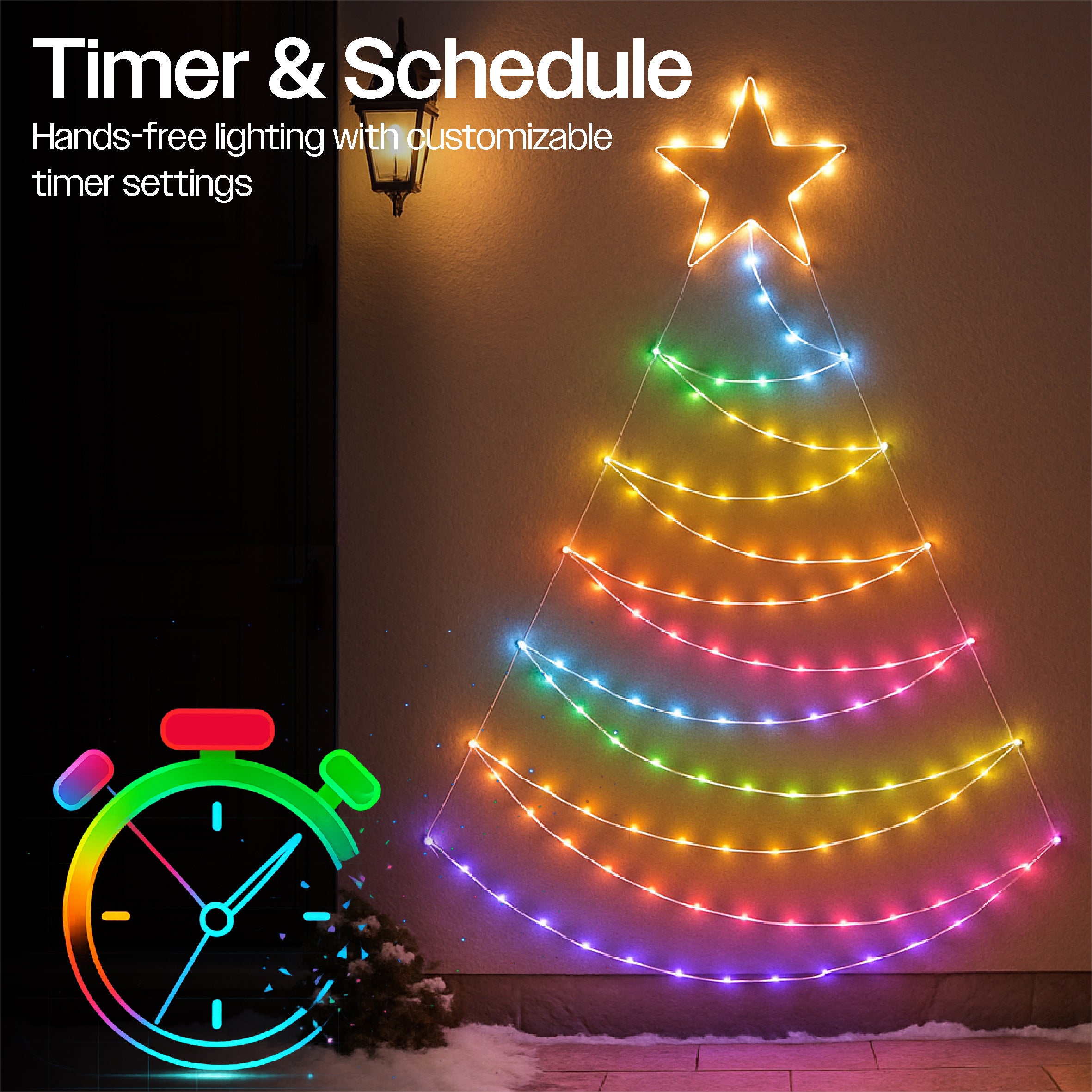 Xmas Haus Pre-Lit RGB Flat Christmas Tree Silhouette Metal Frame, App or Handheld Remote Controlled 1.4m