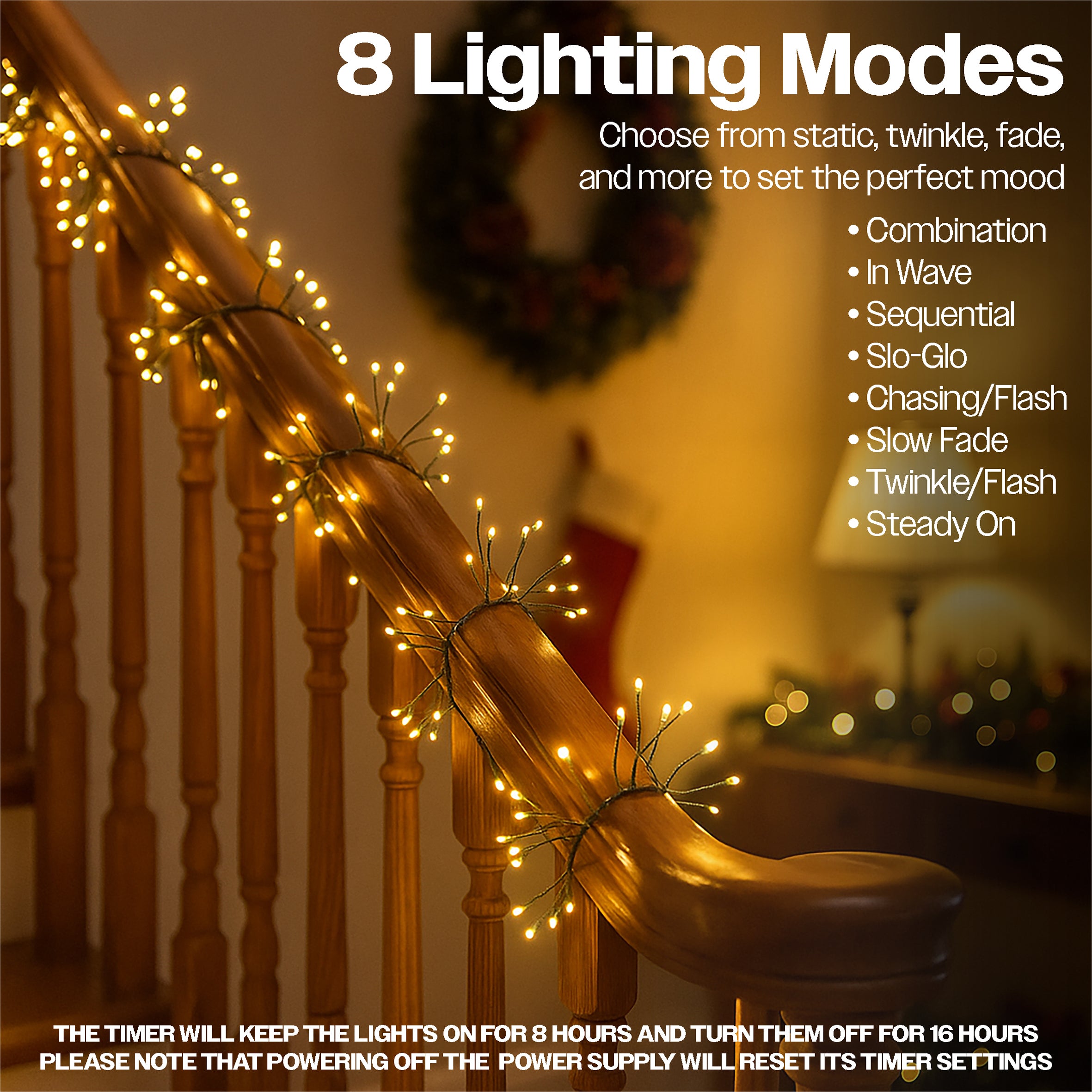 Xmas Haus Warm White Multifunction Micro LED Green Wire Cluster Lights