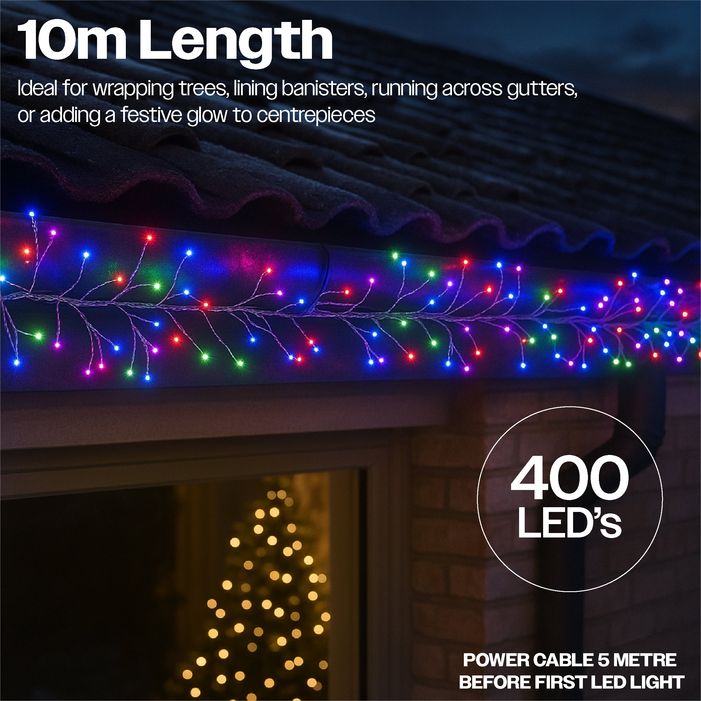 Xmas Haus Mini Cluster Light Smart RGB, 10m Silver Wire Hello Fairy App Control and Handheld Remote Control
