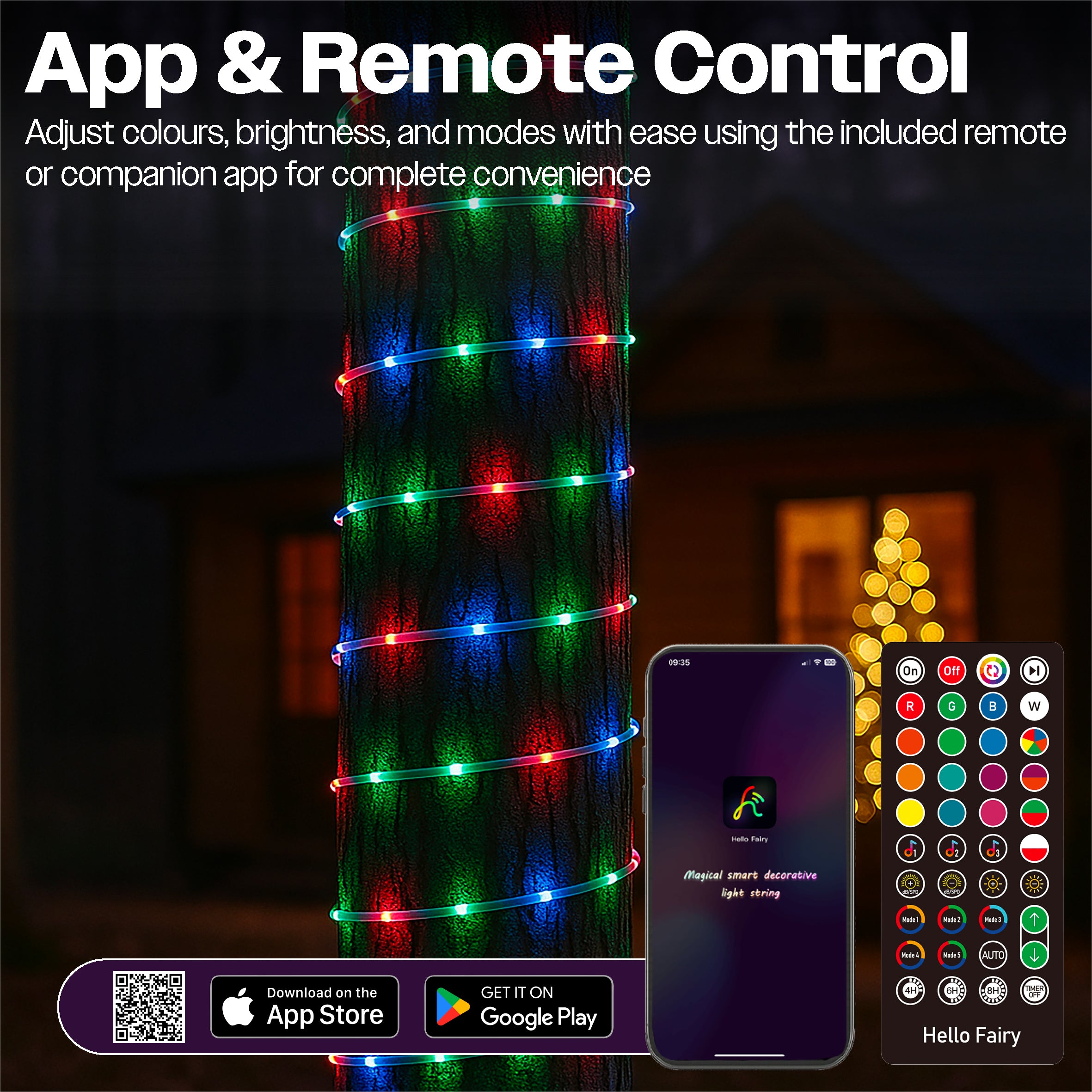 Xmas Haus RGB Mini Seed LED Multifunction String Lights APP Control & Multifunction Handheld Remote 24m