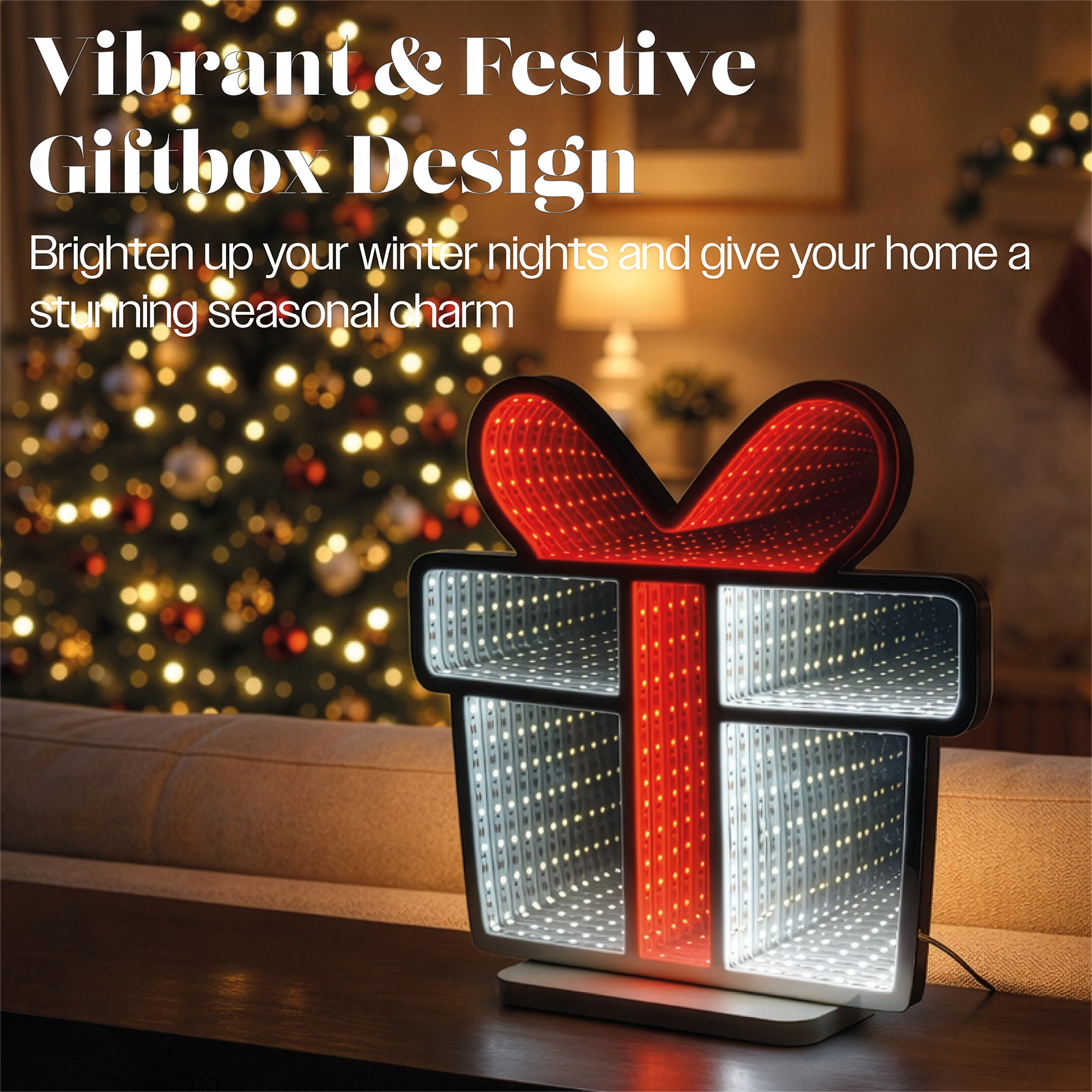 Xmas Haus Multicolour LED Infinity Light Gift Box Indoor Decoration with Timer