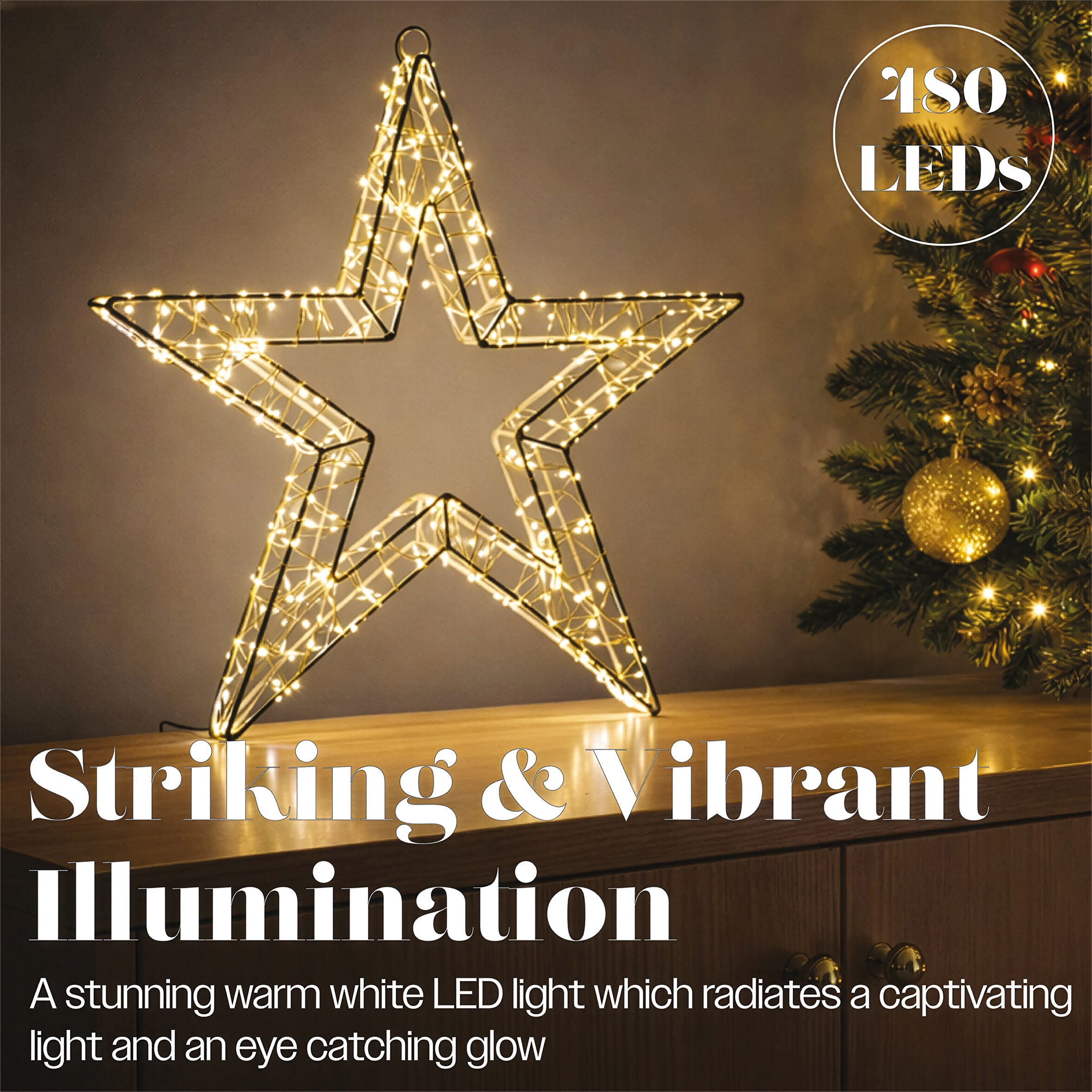 Xmas Haus White Metal Star with 480 Warm White Micro LED Indoor Decoration