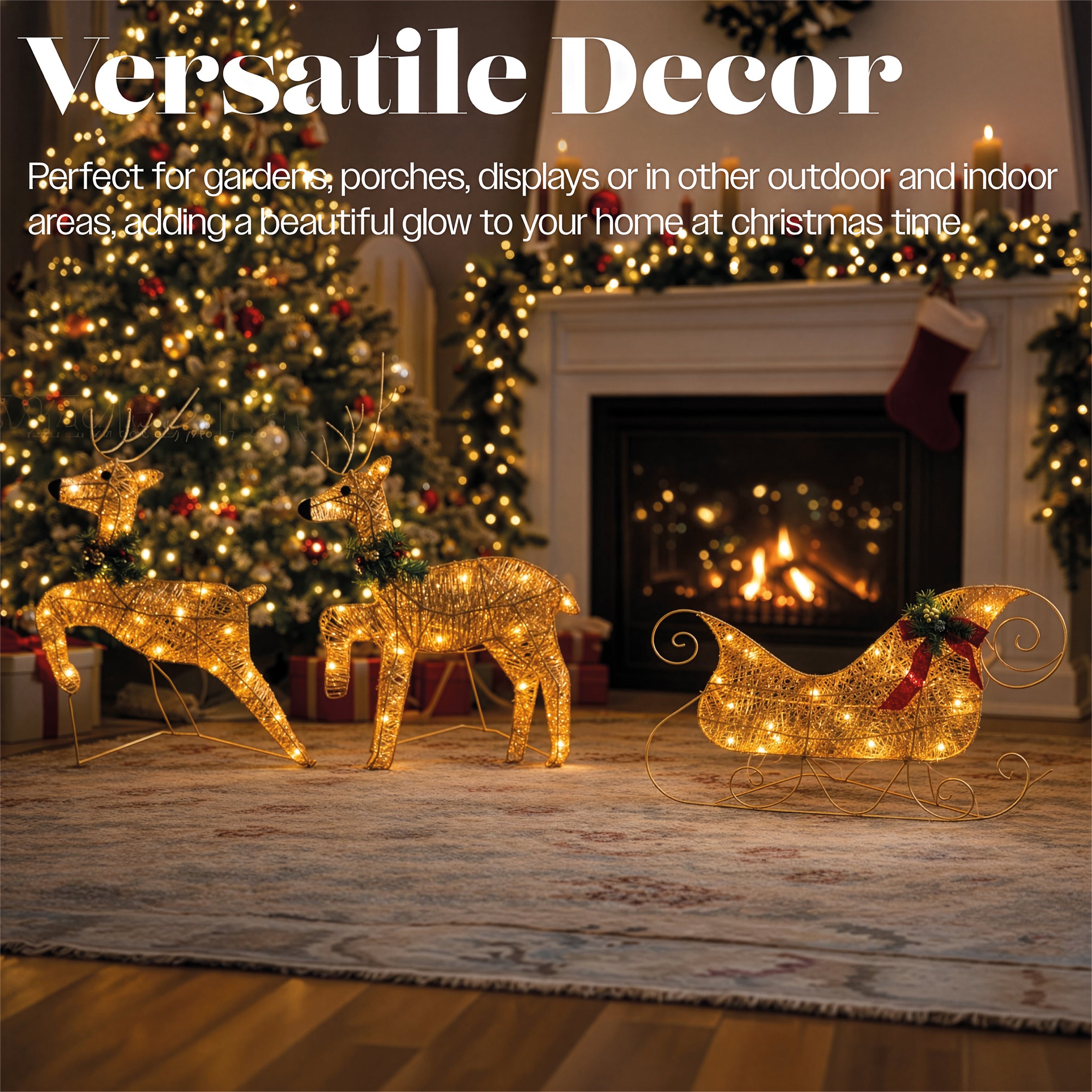 Xmas Haus LED Glitter effect Deer and Sleigh Outdoor Decoration with Timer