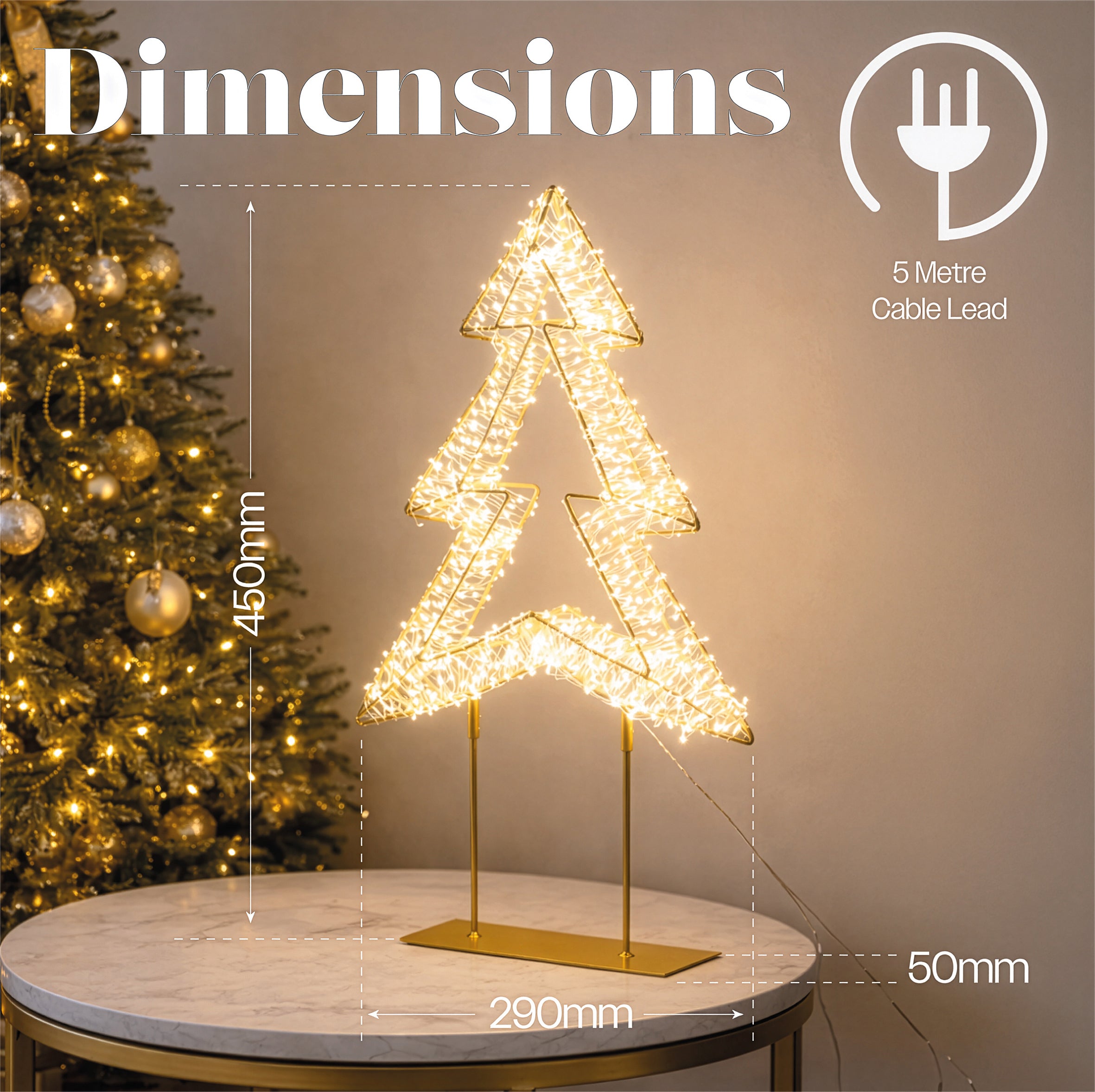 Xmas Haus LED Champagne Gold Metal Tree Indoor Christmas Decoration with Timer