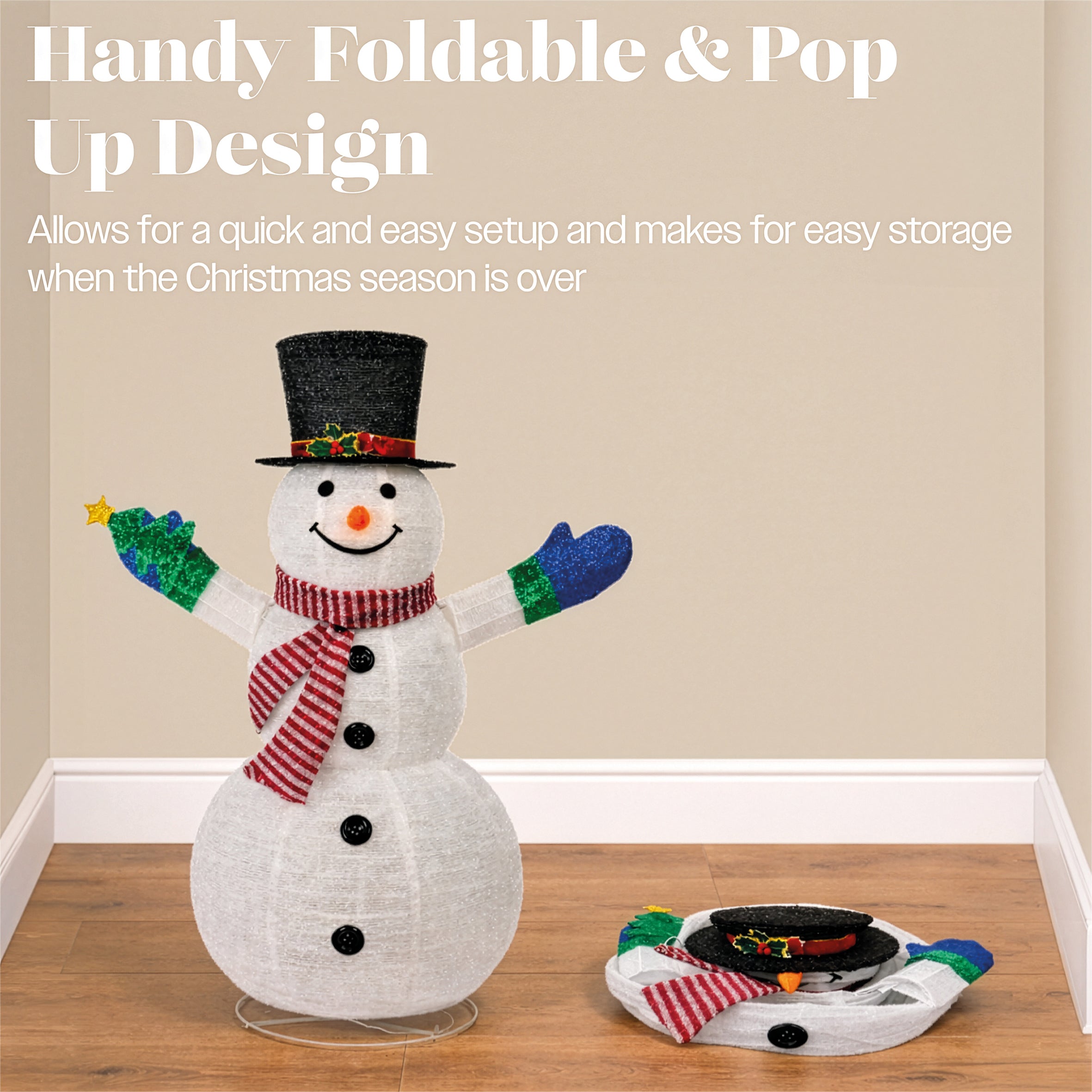 Xmas Haus 120cm Warm White LED Fold Snowman with Flash Outdoor Decoration with Flash Timer