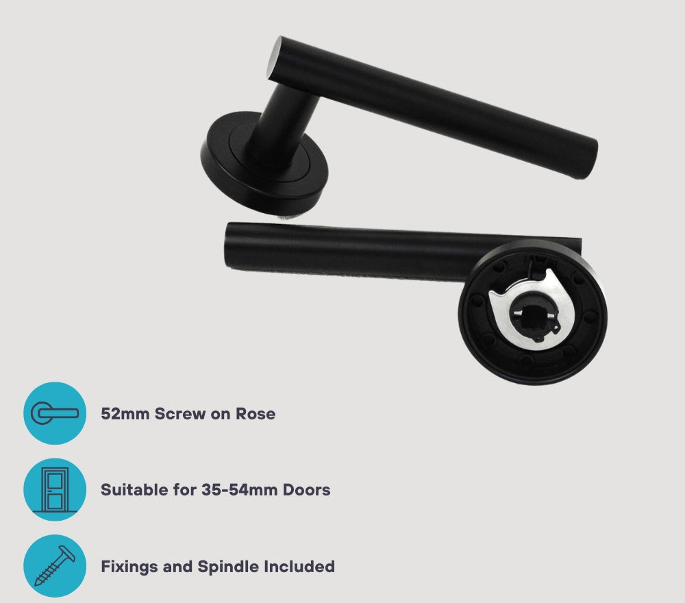 ONYX Design Laurel Lever on Rose Door Handle in Matt Black for Internal Doors