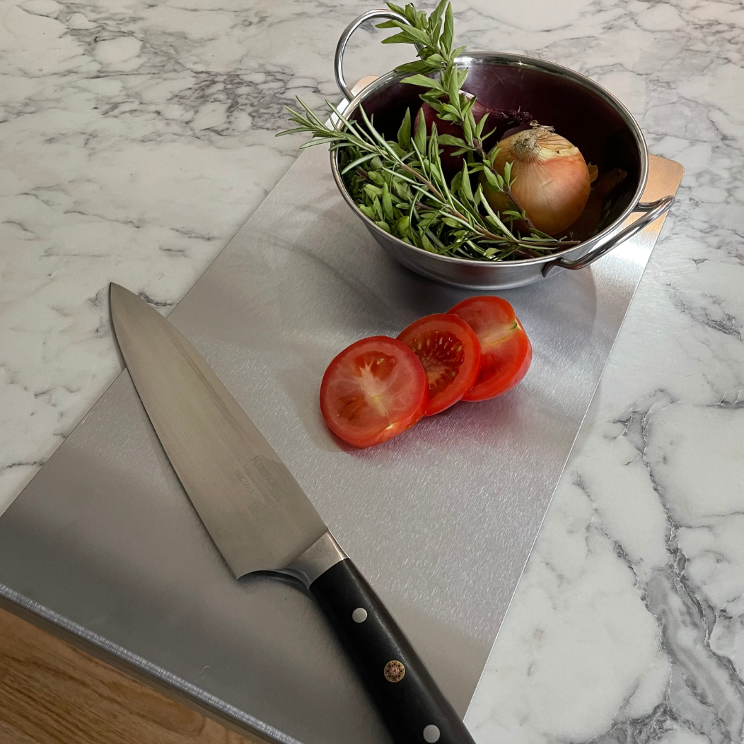 Satin Stainless Steel Chopping Board / Worktop Protector