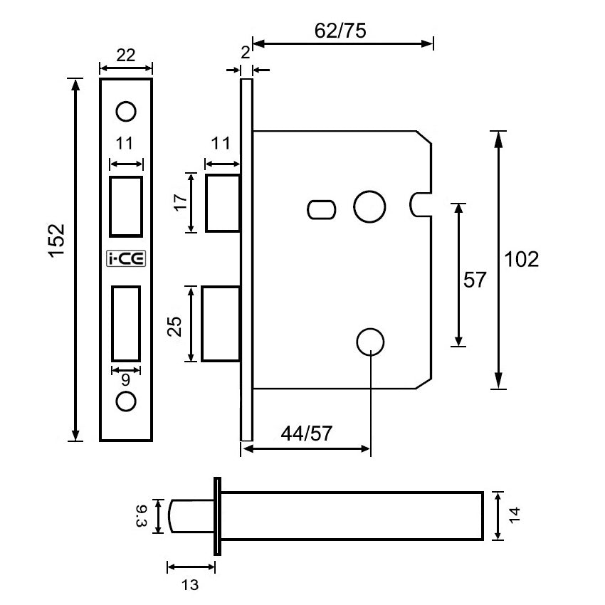 Bathroom Lock 75mm CE Rated Matt Black