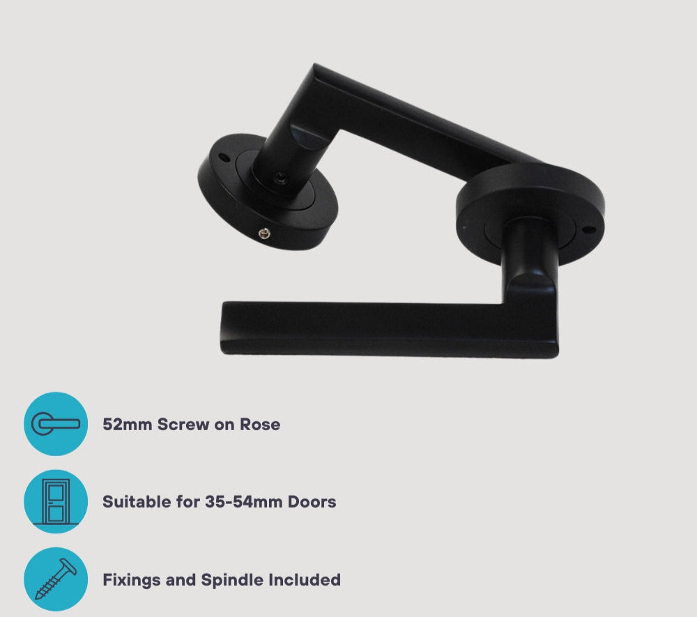 ONYX Design Push Button Privacy Naxos Lever Handle in Matt Black for Bathroom Doors