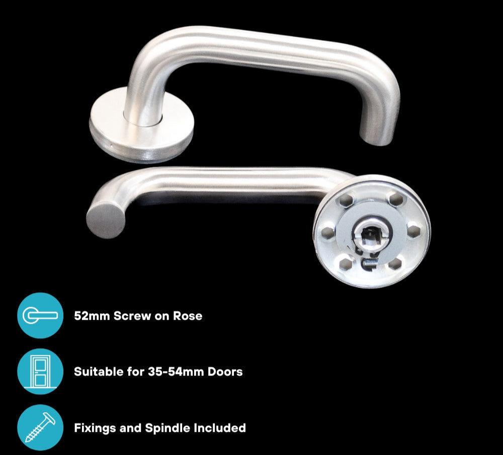 ViBE Runda Lever on Rose Door Handle in Satin Stainless Steel for Internal Doors