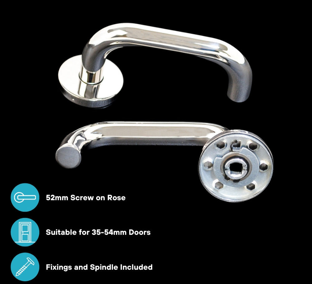 ViBE Runda Lever on Rose Door Handle in Polished Stainless Steel for Internal Doors