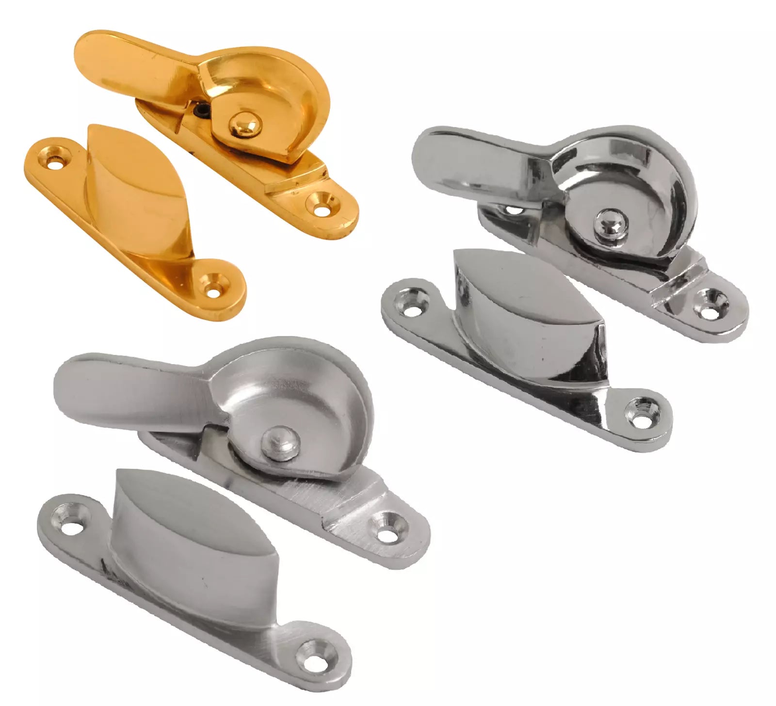 Solid Brass Sash Window Fastener Fitch Fastener Brass, Chrome or Satin Chrome