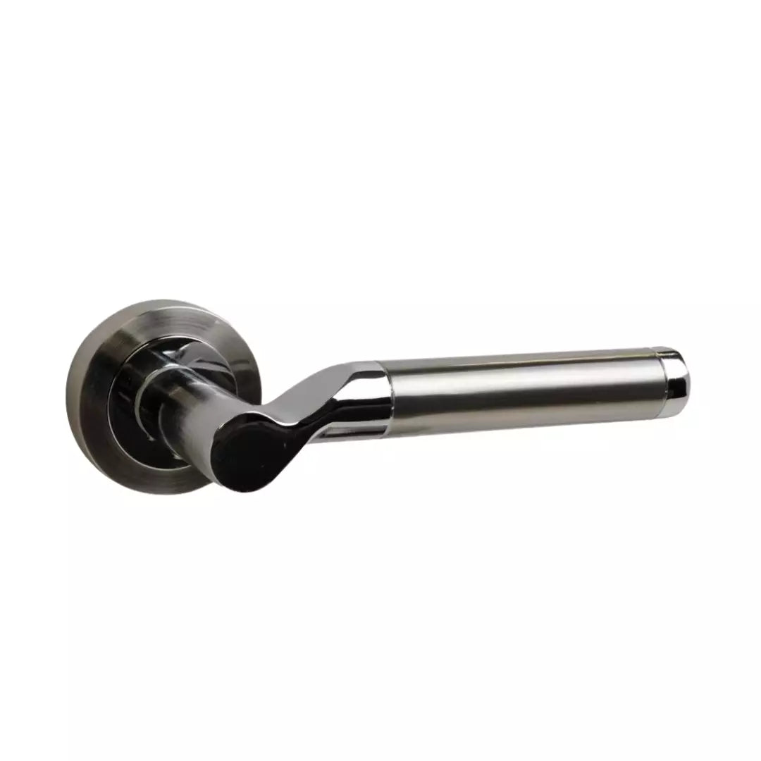 Ithaca Door Handle on Rose Satin Chrome Plated Door Handle Lever