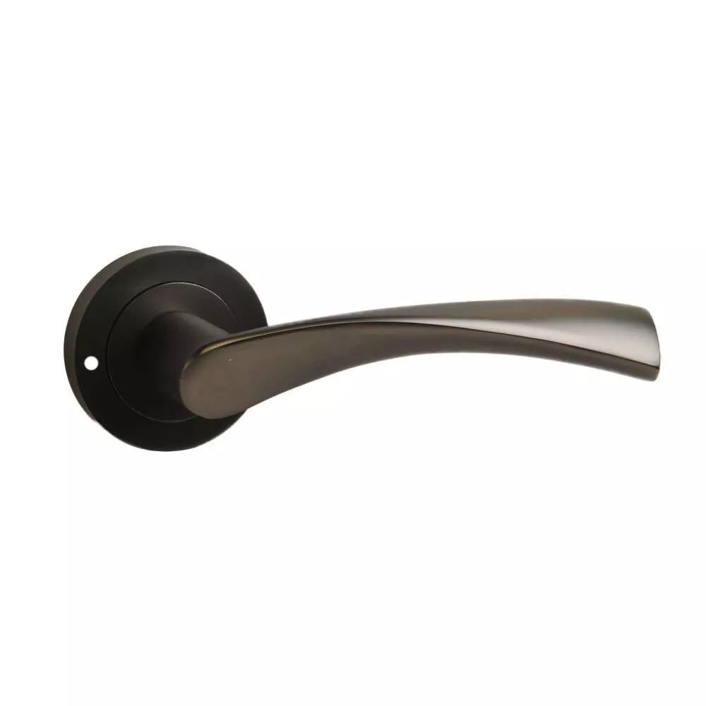 DZINA Twirl Push Button Privacy Lever on Rose Door Handle Gun Metal
