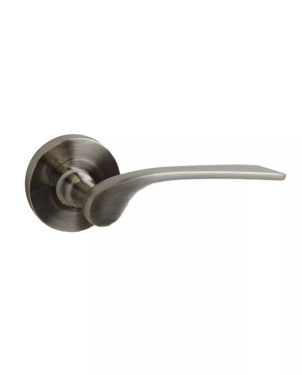 Leon Door Handle on Rose Satin Nickel Plated Door Handle Lever