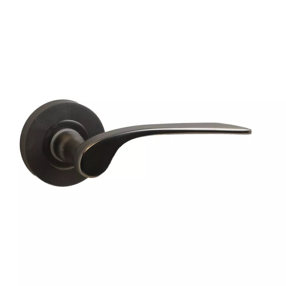 Door Handle on Rose Matt Black Nickel/Gunmetal Door Handle Lever