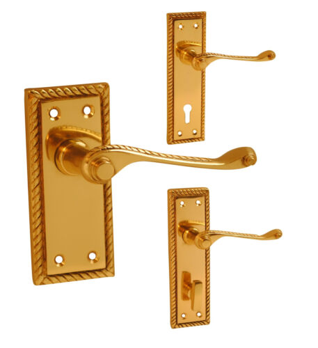 Lever Latch Door Handles Polished Brass Georgian Latch, Lock or Bathroom