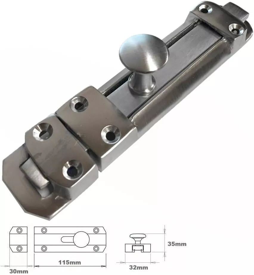 Sliding Surface Door Tower Bolt 150mm x 32mm (6 x 1. 1/4 Inch) Satin Chrome