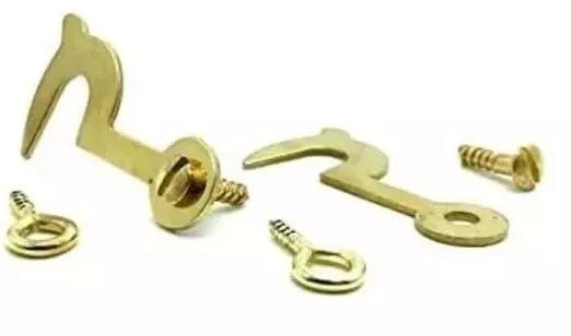 2 x Side Hooks & Eyes 35MM Cupboard Door Catch Box Dolls House Latch & Screws