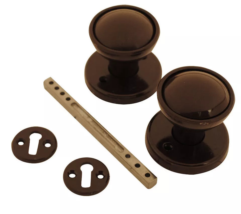 Rim / Mortice Plastic Door Knob Set Brown, Black or White For Shed Gate Door