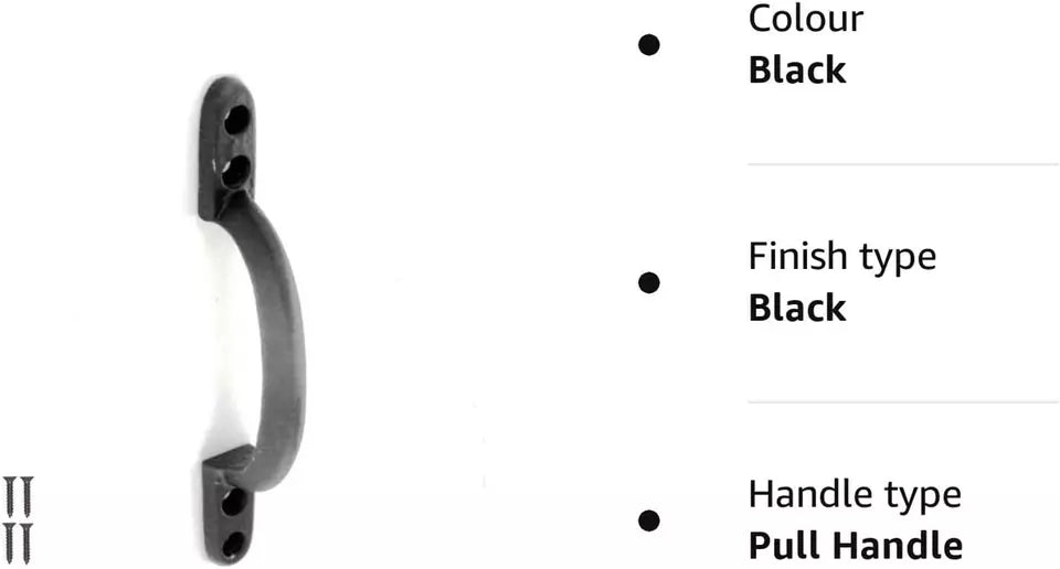 Cast Iron Black Door Pull Handle with Screws - 2 Pack