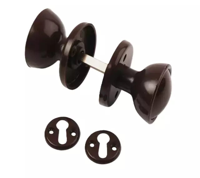 Rim / Mortice Plastic Door Knob Set Brown, Black or White For Shed Gate Door