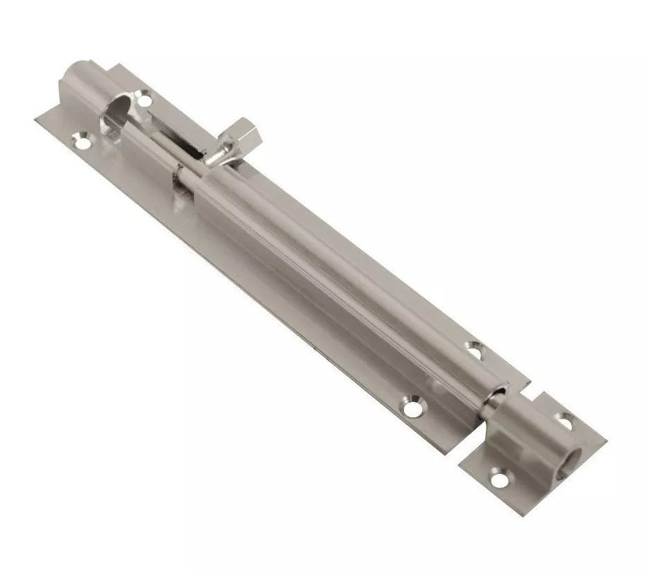 Barrel Bolt Straight or Necked Heavy Duty Polished Brass & Chrome, Satin Chrome