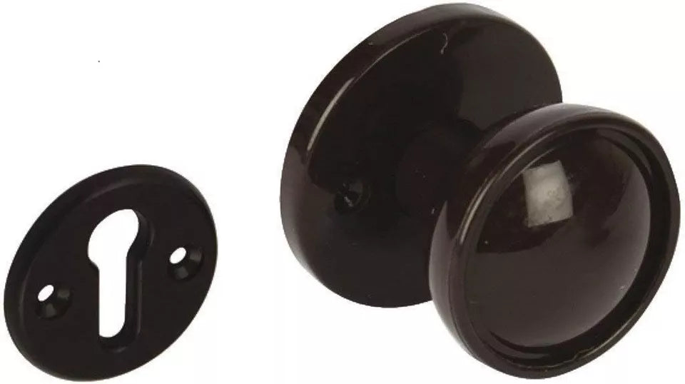 Rim / Mortice Plastic Door Knob Set Brown, Black or White For Shed Gate Door