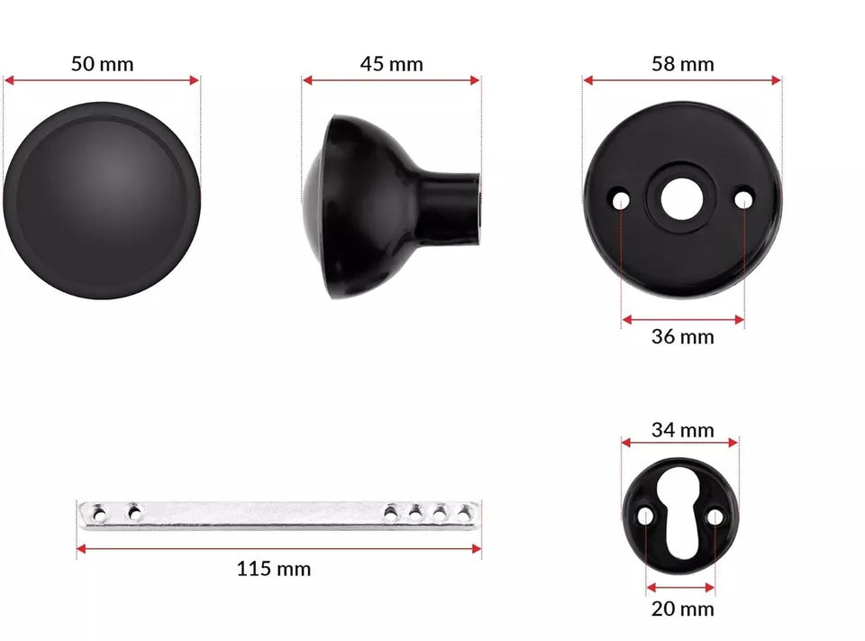 Rim / Mortice Plastic Door Knob Set Brown, Black or White For Shed Gate Door