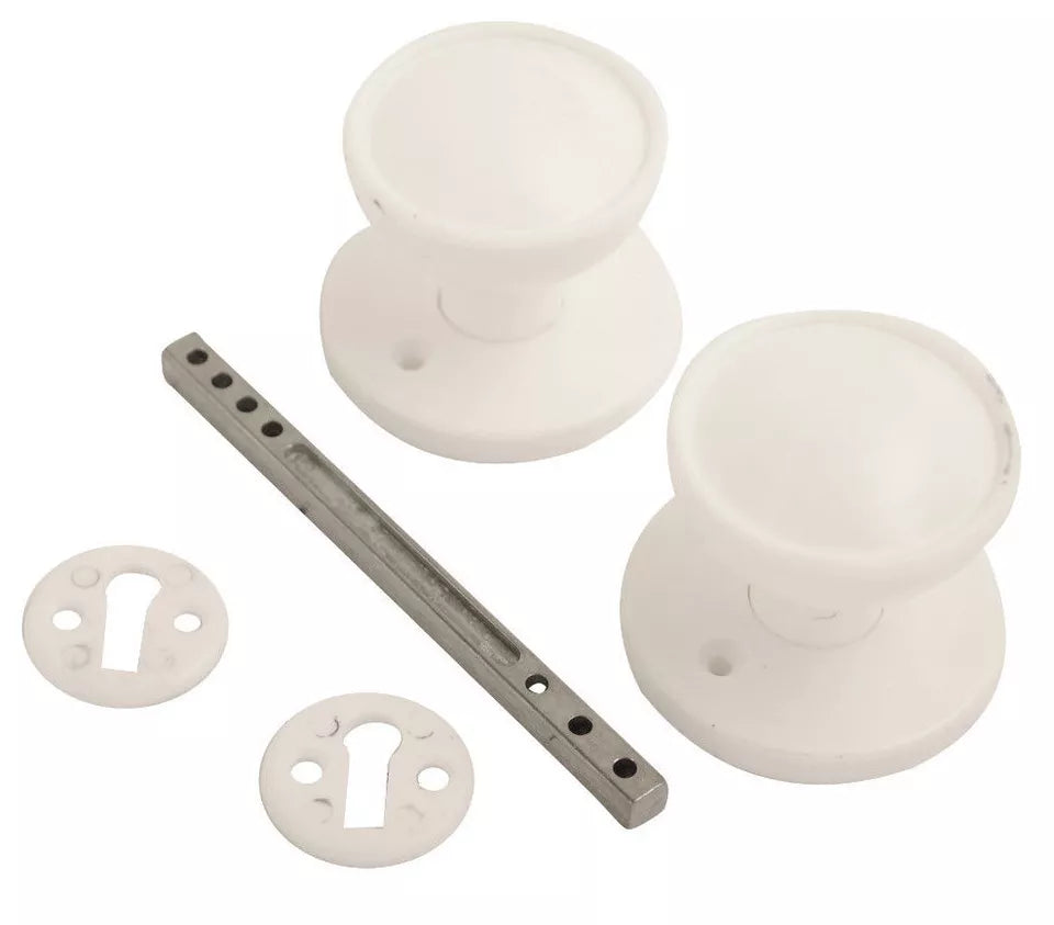 Rim / Mortice Plastic Door Knob Set Brown, Black or White For Shed Gate Door