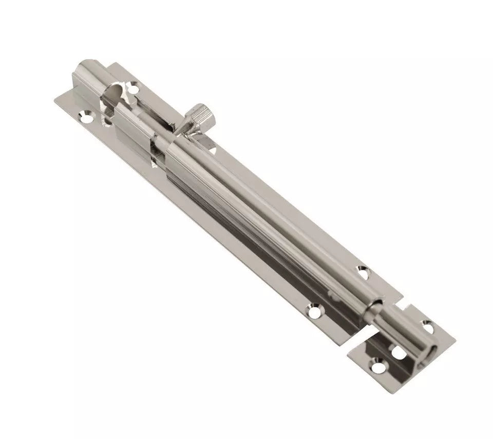 Barrel Bolt Straight or Necked Heavy Duty Polished Brass & Chrome, Satin Chrome