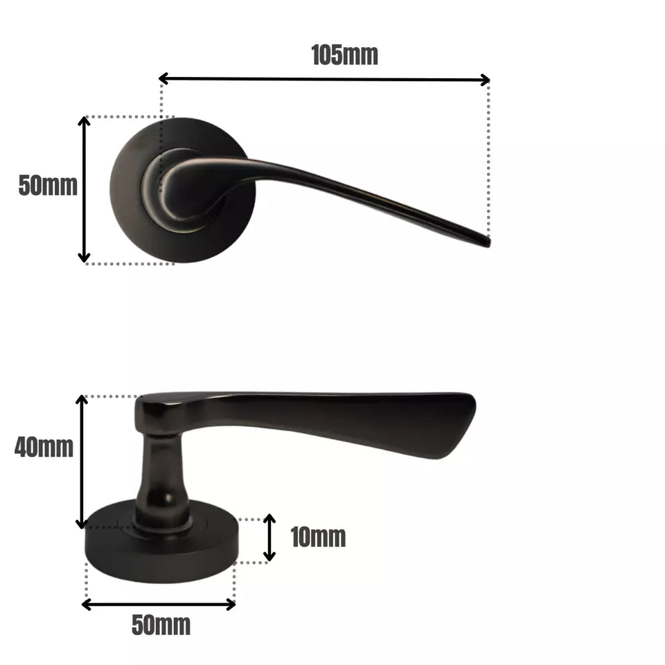 Door Handle on Rose Matt Black Nickel/Gunmetal Door Handle Lever