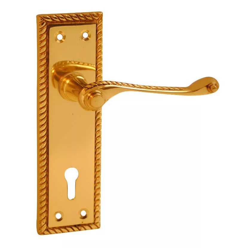 Lever Latch Door Handles Polished Brass Georgian Latch, Lock or Bathroom