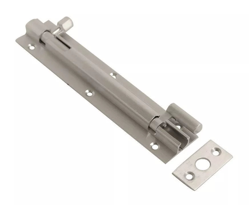 Barrel Bolt Straight or Necked Heavy Duty Polished Brass & Chrome, Satin Chrome