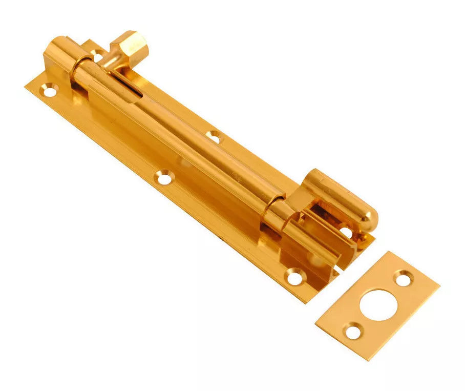 Barrel Bolt Straight or Necked Heavy Duty Polished Brass & Chrome, Satin Chrome