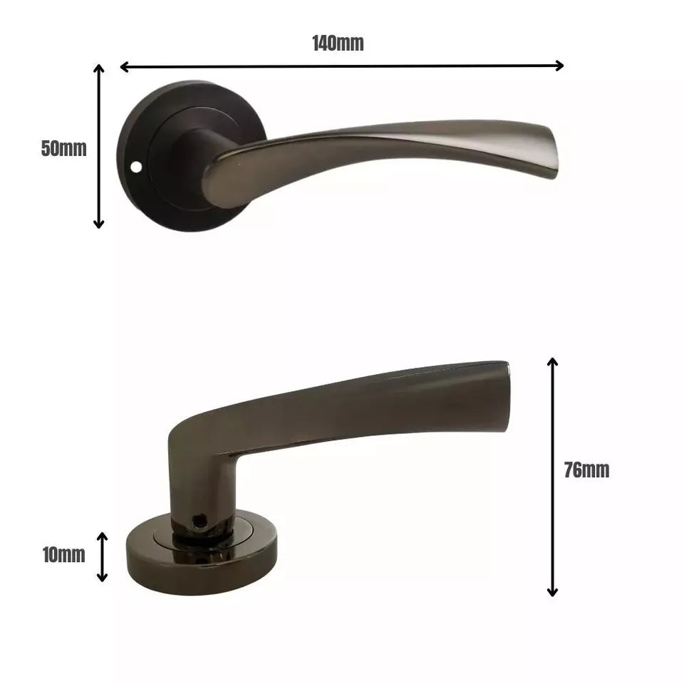 DZINA Twirl Push Button Privacy Lever on Rose Door Handle Gun Metal