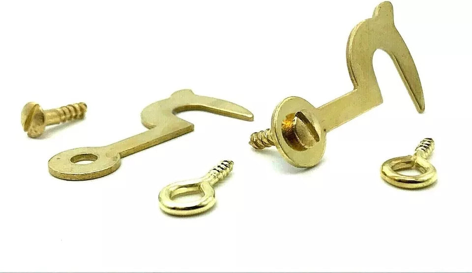 2 x Side Hooks & Eyes 35MM Cupboard Door Catch Box Dolls House Latch & Screws