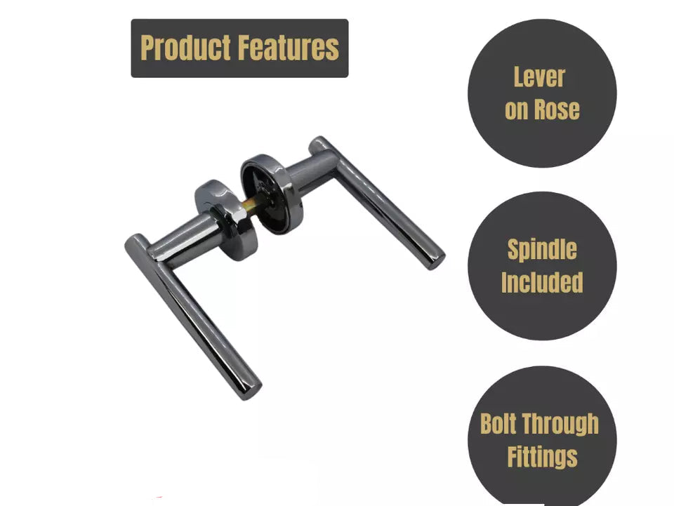 Laurel Internal Door Handle Lever on Rose Chrome or Brass, Satin or Polished