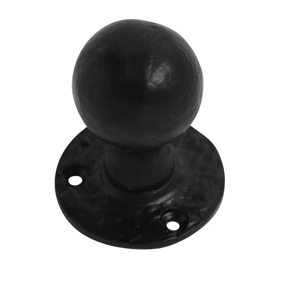 Antique Cast Iron Black Door Knobs Mortice Rim Vintage Round Oval Pair Unsprung