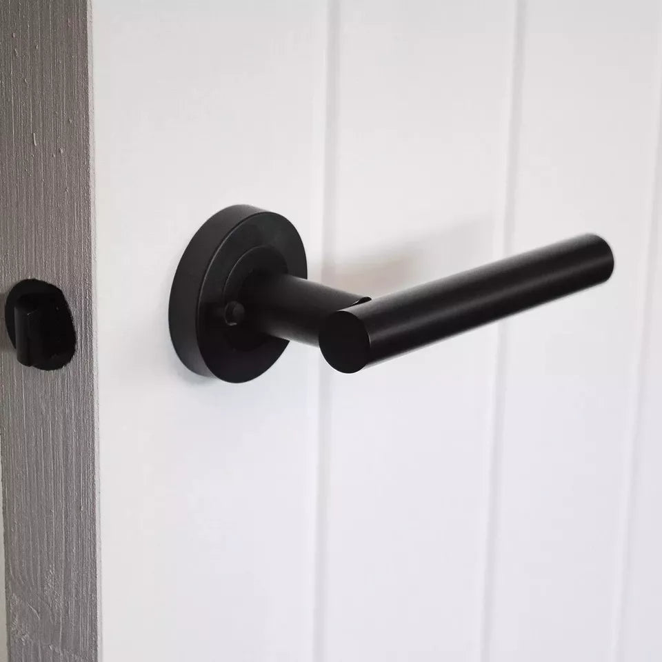 Dzina Laurel Push Button Privacy Lever on Rose Door Handle