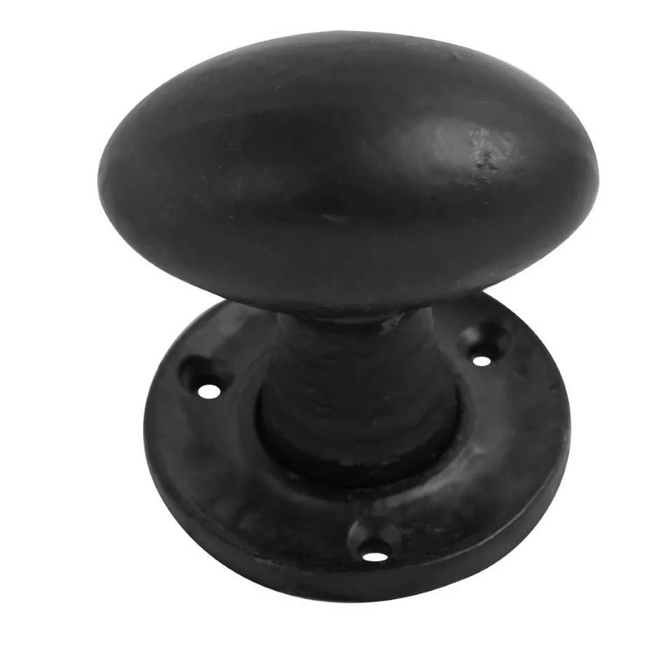 Antique Cast Iron Black Door Knobs Mortice Rim Vintage Round Oval Pair Unsprung