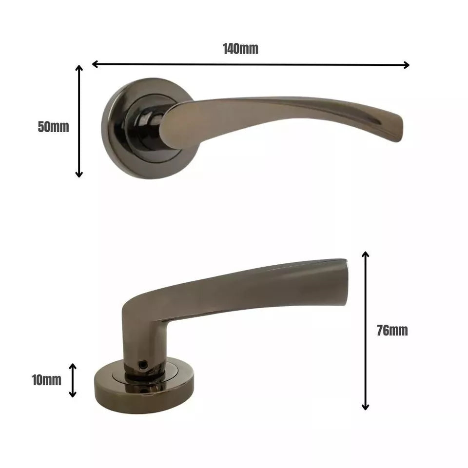 Dzina Twirl Lever on Rose Door Handle in Black Nickel Finish