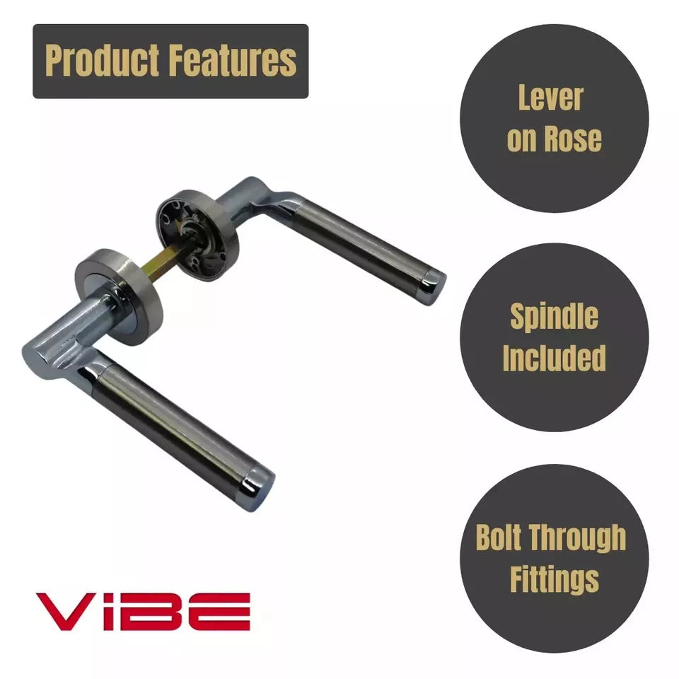 Ithaca Door Handle on Rose Satin Chrome Plated Door Handle Lever