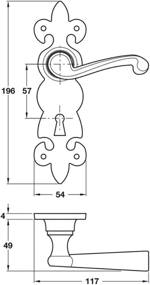 Fleur de LYS Lever Lock Door Handle and Hinges Set, Antique Black, 1 Set