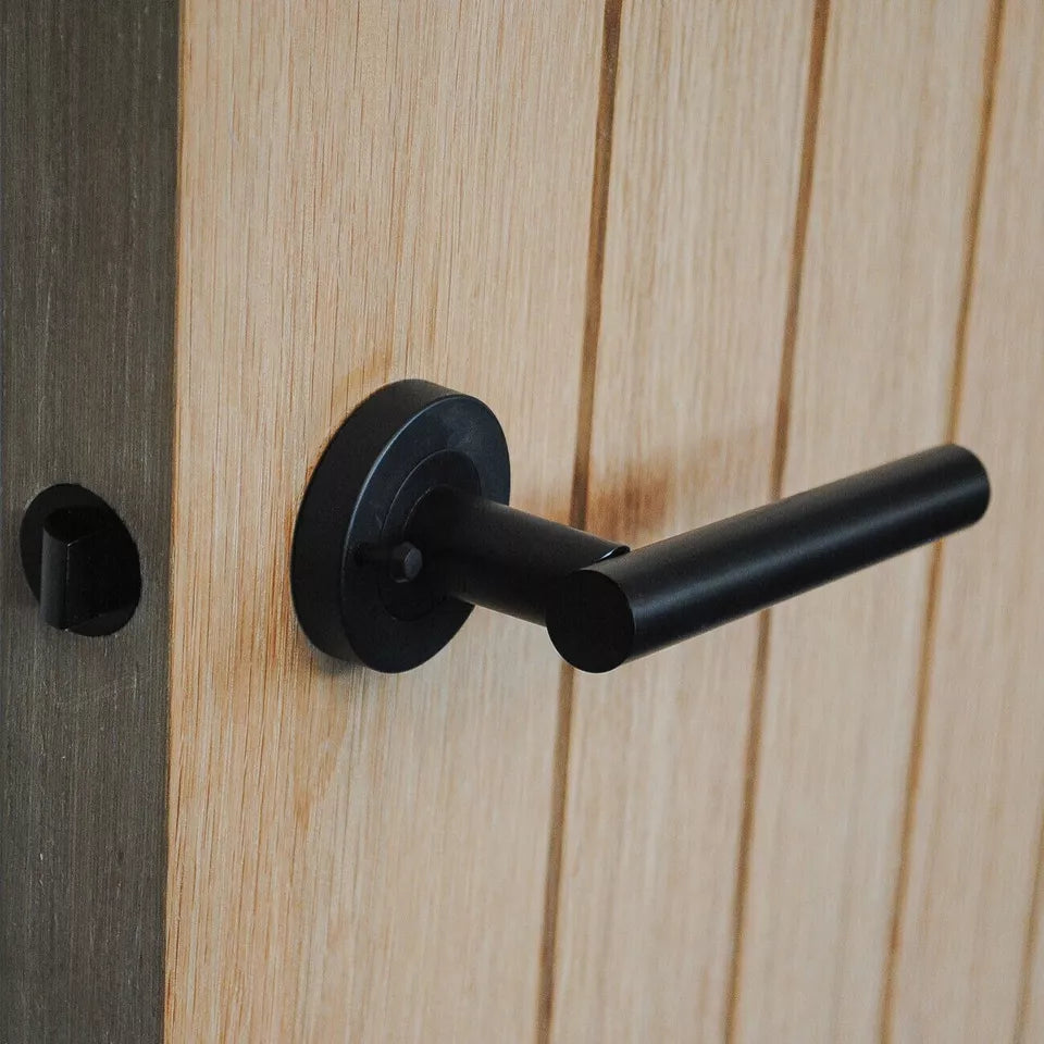 Dzina Laurel Push Button Privacy Lever on Rose Door Handle