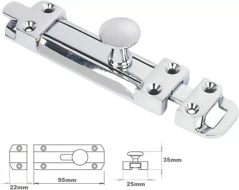 Sliding Surface Door Tower Bolt 95mm x 25mm (4 x 1 Inch) Polished Chrome