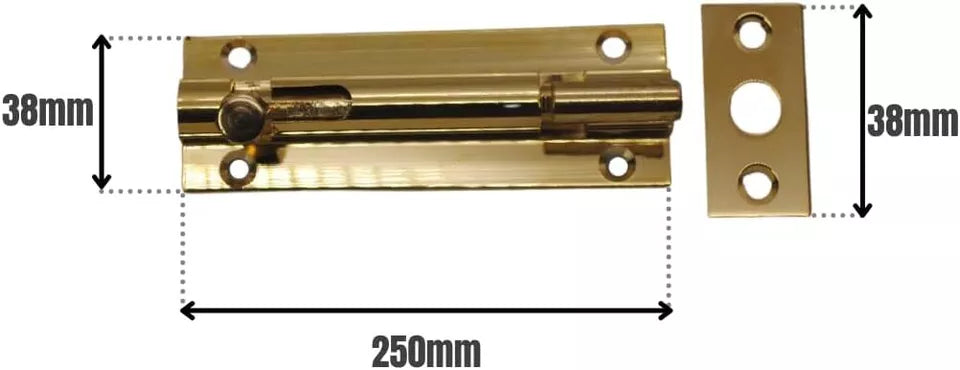 Barrel Bolt Necked 200mm x 38mm (8 x 1. 1/2 Inch) Brass