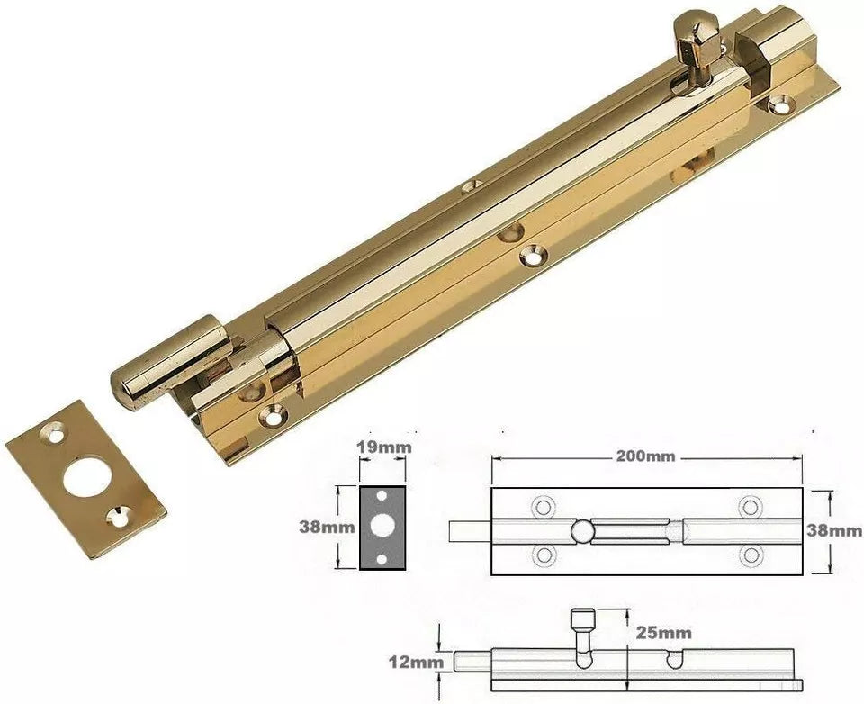Barrel Bolt Necked 150mm x 25mm (6 x 1 Inch) Brass