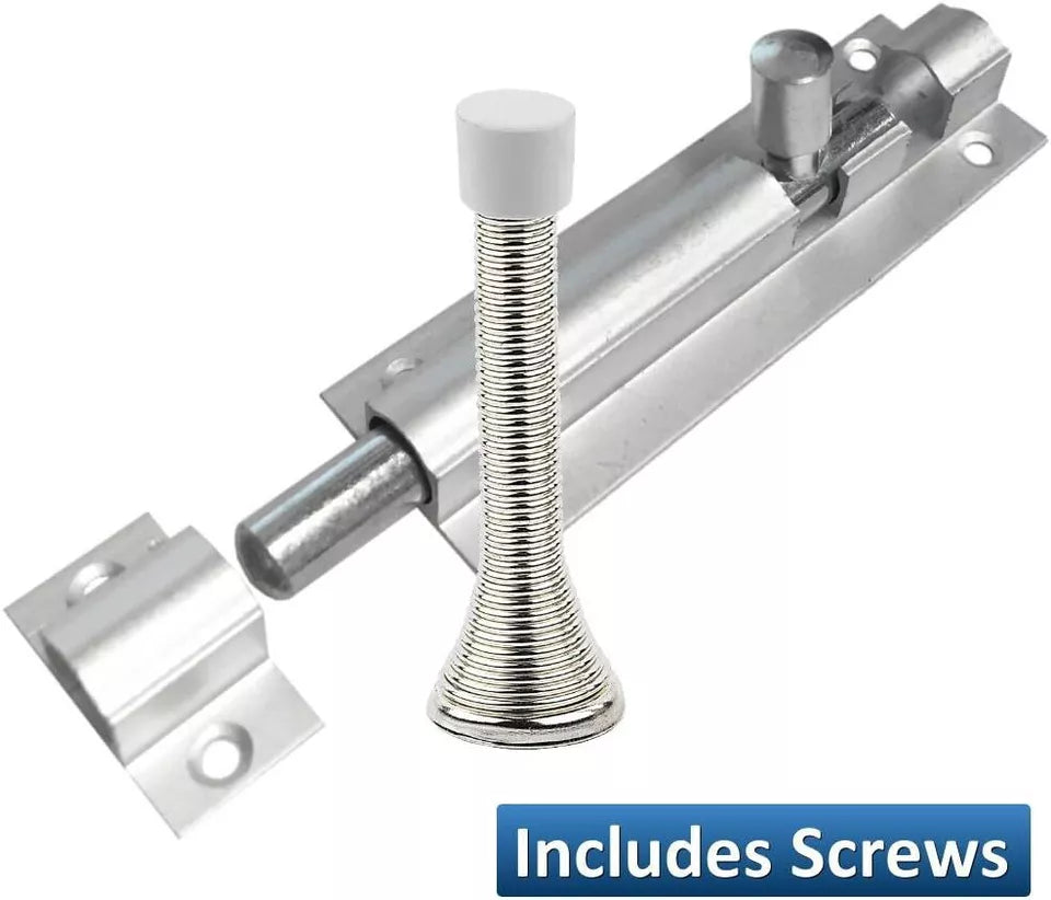 Barrel Bolt Straight Satin Anodised Aluminium with Doorstop Pack of 1